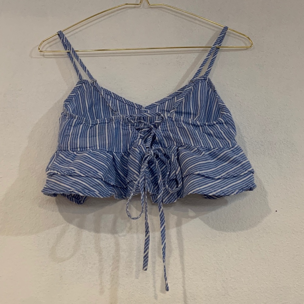 Baby Blue Ruffled Crop Top - Picture 2 of 3